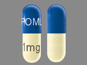 Pill POML 1 mg Blue & Yellow Capsule-shape is Pomalyst