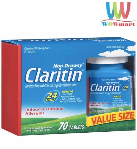 Giảm cảm cúm, sổ mũi Claritin Antihistamine Non-Drowsy Loratadine 10mg 70 viên – Wowmart VN | 100% hàng ngoại nhập