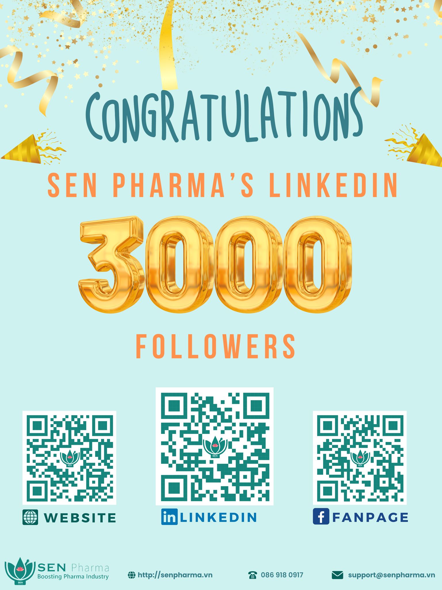 Mừng LinkedIn của SEN Pharma đạt 3000 followers